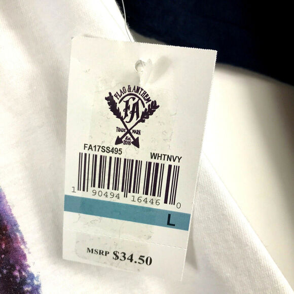 Flag & Anthem Mens L Skull Graphic Baseball T-Shirt Navy White 3/4 Sleeve Cotton - Picture 4 of 5